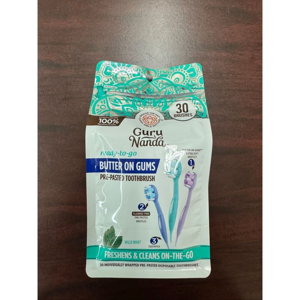 Guru Nanda Individually Wrapped Pre-Pasted Disposable Toothbrushes- 28 inside